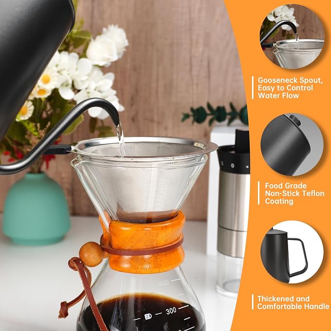Coffee Pour Over Set, Dripper Pour Over Coffee Maker Kit with Kettle | Complete Coffee Maker Set with Pour Over Scale and Manual Coffee Grinder, Coffee Dripper and Filter Set, Coffee Gift Set