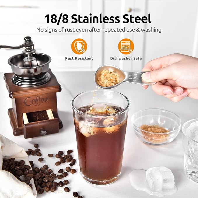 U-Taste 18/8 Stainless Steel Coffee Scoop: 1 & 2 Tbsp Scoop Measure Spoon | Stainless Steel Tablespoon Measuring Spoon, Tablespoon Coffee Spoons, Short Handle Tbsp Scooper for Ground Coffee Bean Powder