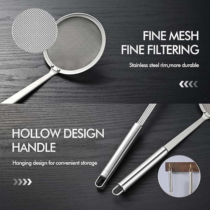 5.3 Inch Spider Strainer With Mesh Fatsoff Soup Scoop,Slotted Spoon For Cooking,Fat Skimmer Spoon For Kitchen Fryer Basket