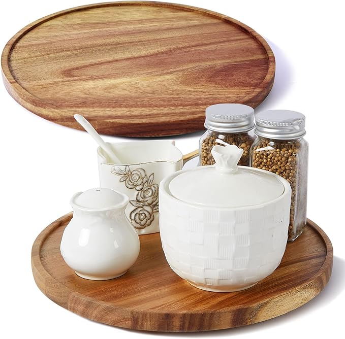 [ 2 Pack ] 12-inch Acacia Wood Lazy Susan Organizers,Turntable for Cabinet