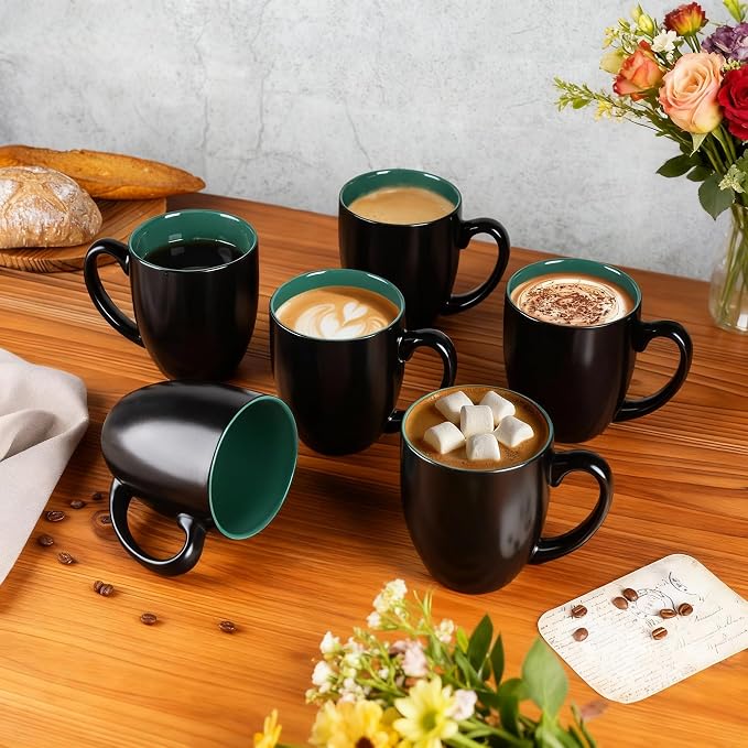GBhome 12 oz Coffee Mugs Set of 6, Ceramic Coffee Cups- Green