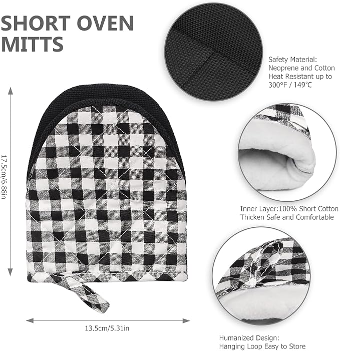 1 Pair Short Oven Mitts - Silicone Kitchen Oven Gloves High Heat Resistant 500℉, Mini Oven Mits with Non-Slip Grip Surfaces and Hanging Loop for BBQ, Baking, Cooking and Grilling