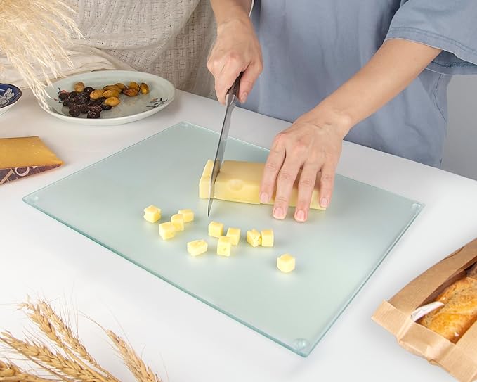 Glass Cutting Board 16"x12": Tempered Glass Kitchen Counter Protector - Durable- Scratch-Resistant, Heat-Proof - Design 6 - Woven Textured Design