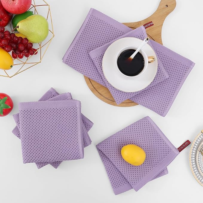 Homaxy 100% Cotton Waffle Weave Kitchen Dish Cloths 6-Pack, Lavender | 12 x 12 Inches, Ultra Soft Absorbent Dish Towels, Quick Drying Dish Rags with Hanging Loop