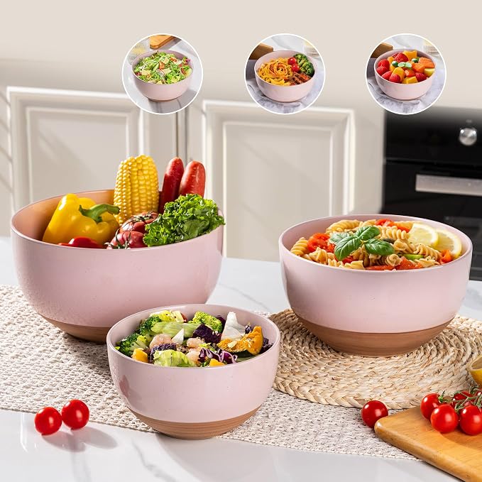 AmorArc Ceramic Mixing Bowls|Nesting Bowls Set of 3 for Kitchen|Stoneware Serving Bowls with Rustic Terracotta Underside for Mixing,Cooking,Baking,Salad| Microwave & Dishwasher Safe 4.6/2.8/1.3 Qt