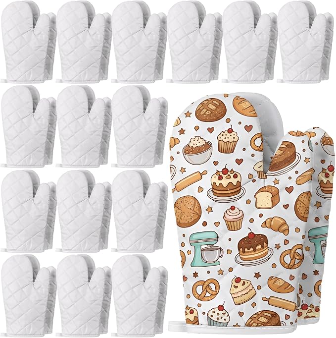 Geyoga 12 Pairs Oven Mitts Heat Resistant Kitchen Long White Oven Gloves Mitts Thick Cotton Winter Quilted Baking Flexible Glove Bulk for DIY Iron on Transfers Cooking BBQ Picnic Kitchen 10.6 Inch