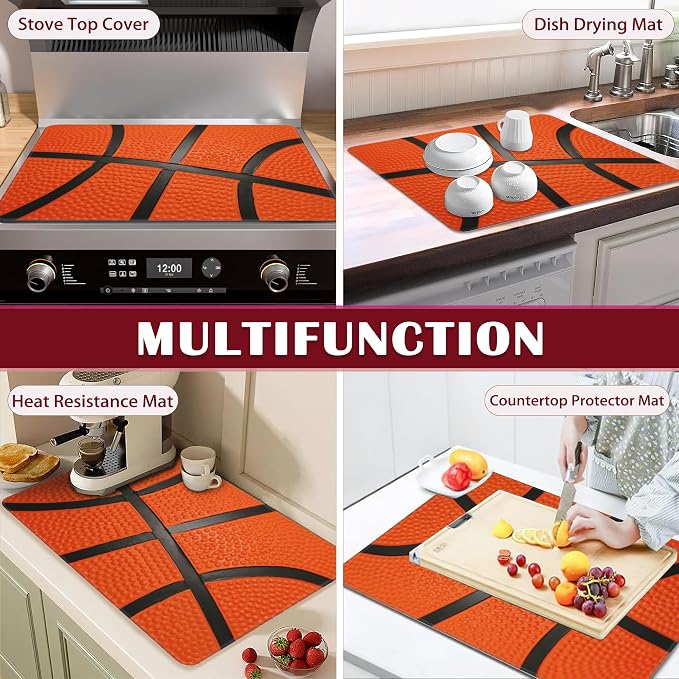 Stove Top Cover for Electric, Basketball Glass Ceramic Stove Cover, Heat Resistant Flat Stovetop Protector, Dish Drying Mats for Kitchen