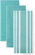 Homaxy Cotton 380 GSM Premium Kitchen Towels, 18"x 28", 3 Pack, Teal | Soft and Absorbent Terry Dish Towels, Multipurpose Tea Towel Set with Hanging Loop, 3 Styles Kitchen Hand Towels