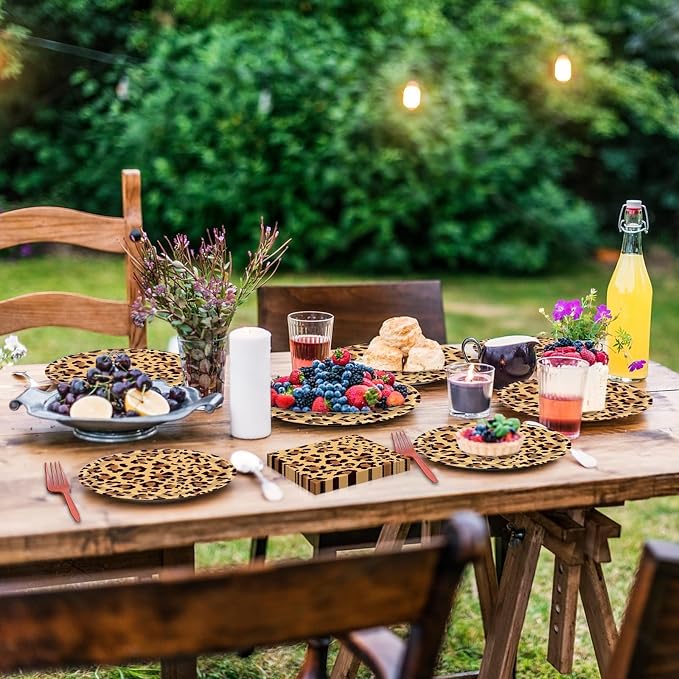 100 Pieces Leopard Print Party Tableware Set – Cheetah Animal Print Plates, Napkins and Forks, Disposable Dinnerware for Safari Jungle Birthday and Baby Shower Party Supplies