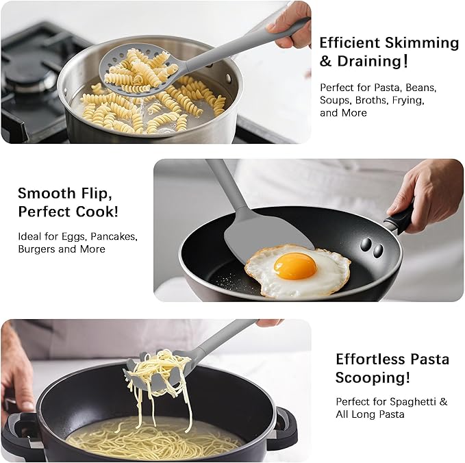 Coukre Silicone Kitchen Cooking Utensils Set, Heat Resistant, 14-Piece | Dishwasher-Safe, Food-Grade Silicone, BPA-Free, Spatulas, Spoons & Turner, Safe for Nonstick Cookware, PureGray