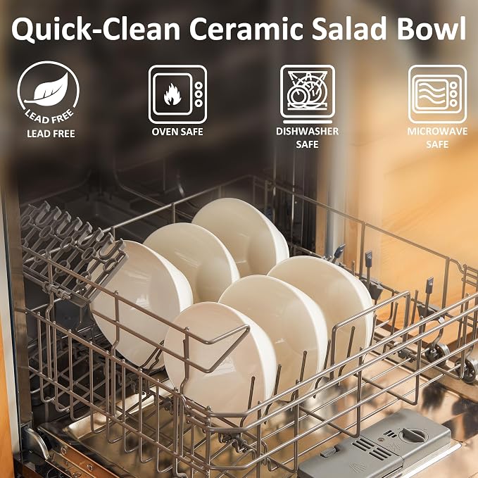 Teocera 7 Inch Salad Bowls Set of 6, 18 oz Large Soup Bowls– Microwave & Dishwasher Safe, for Pasta, Snacks, White