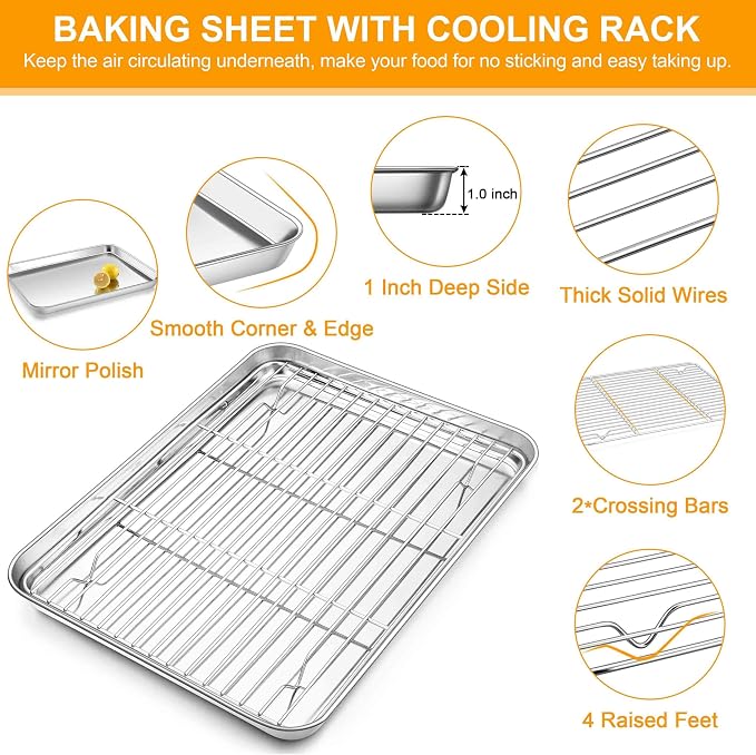 Homikit 16x12 Inch Baking Sheet with Wire Cooling Rack (1 Pan+1 Rack) | Stainless Steel Cookie Sheets for Baking, Metal Jelly Roll Pan Nonstick, Bacon Tray with Rack Set for Oven, Dishwasher Safe