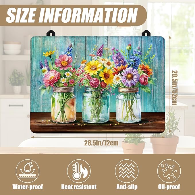 Flower Vase Stove Top Covers for Electric Stove, Electric Gas Stove Pad Heat Resistant Range Cooktop Protector for Home Decor Kitchen 28"x20"