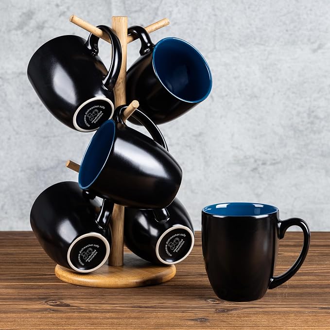 GBhome 12 oz Coffee Mugs Set of 6, Ceramic Coffee Cups- Blue