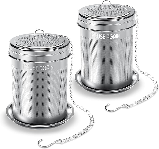 HOUSE AGAIN Tea Infuser, Extra Fine Mesh Tea Infusers for Loose Tea, 18/8 Stainless Steel Tea Strainer with Extended Chain Hook, Tea Steeper for Brew Tea, Spices & Seasonings Small × 2