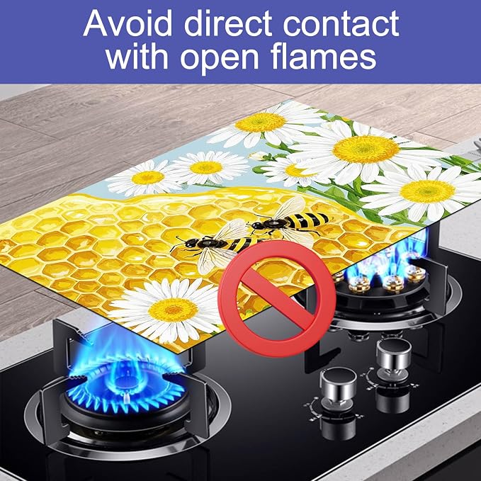 HOMETITUTE Honey Bee Stove Top Cover 28x20 Daisy Honeycomb Mat