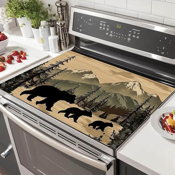 HOMETITUTE Mountain Bear Stove Cover 28x20 Heat Resistant Diatomite Mat
