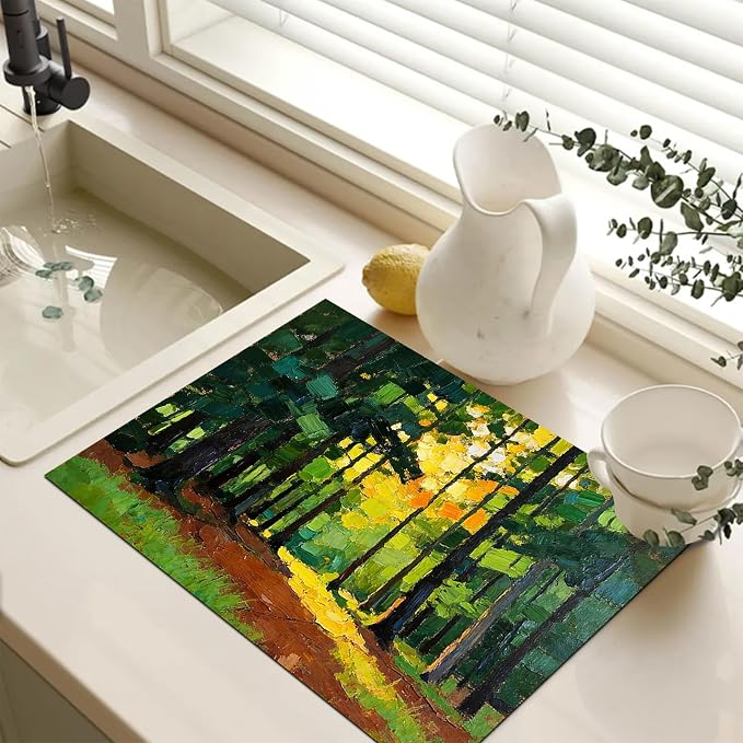 HOMETITUTE Spring Stove Top Cover 28x20 Sunlit Forest Path Heat Resistant