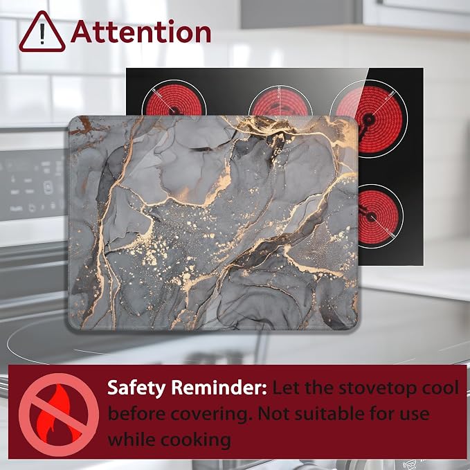 Gray Gold Marble Electric Stove Top Cover Protector,Glass Flat Top Stove Mat,Heat-Resistant Oven Induction Cooktop Mat for Ceramic Countertop Mats Dish Drying Mat