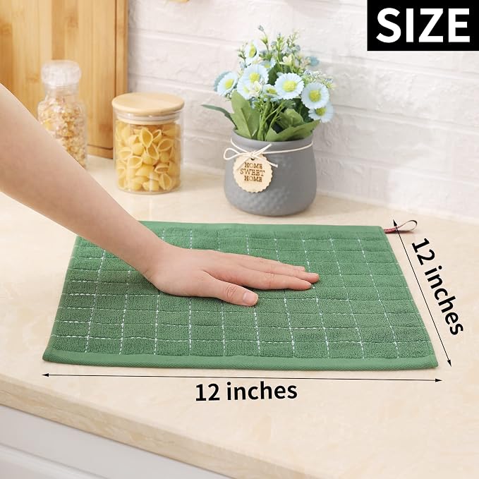 Homaxy 100% Cotton Terry Kitchen Dish Cloths, 6 Pack, Grass Green | Ultra Soft and Absorbent, Suitable for Drying and Washing Dishes