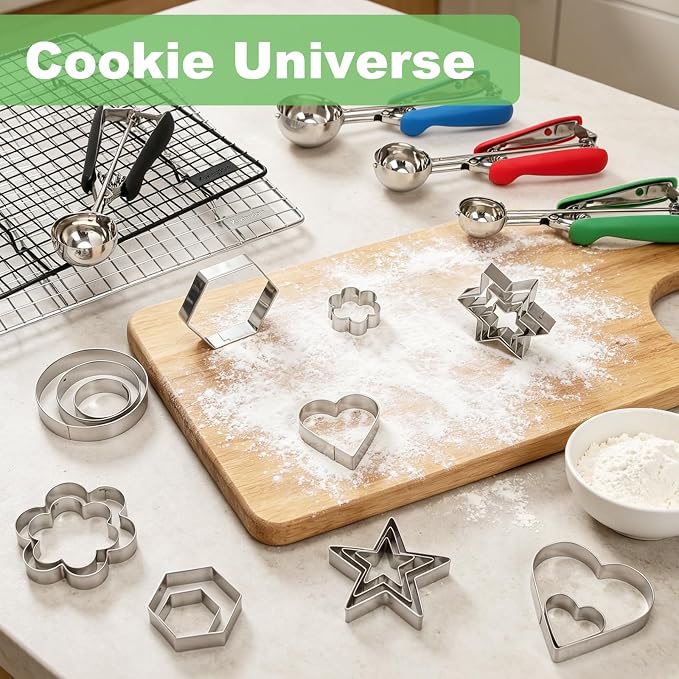 Cookie Cutters,18 Pcs Stainless Steel Cookie Cutters Variety Pack with Box | 3 Sizes 6 Shapes Biscuit Cutter with Heart,Star,Flower,Round,Hexagon,Large Small Mini Cake Molds for Baking,Fruit,Veggie