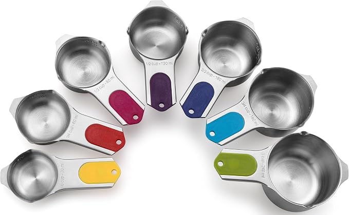 Spring Chef Magnetic Stainless Steel Measuring Cups Set of 7, Multicolor | Patented Metal Measuring Cups for Measuring Dry or Liquid Ingredients, Easy to Read Markings, Dishwasher Safe Magnetic Cups