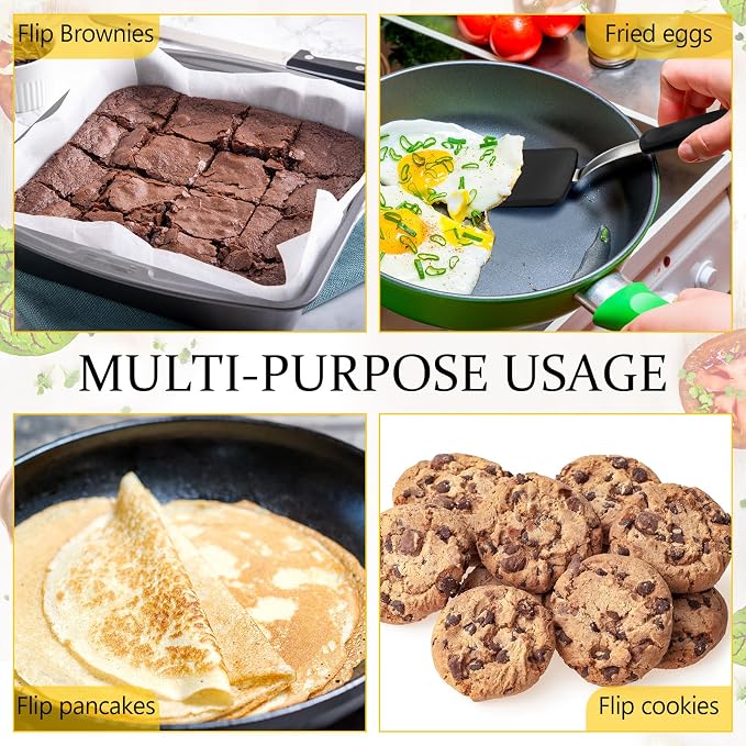 Silicone Cookie Spatula Turner 2 Pack Mini Brownie Spatula Flexible Kitchen Small Silicone Turner for Nonstick Cookware Heat Resistant No Scratch Flipper for Egg(Solid Flat,Black, Grey)