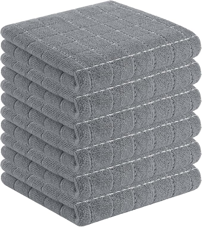Homaxy 100% Cotton Terry Kitchen Towels, 6 Pack, Grey | Ultra Soft and Absorbent Dish Towels for Kitchen, Suitable for Drying and Washing Dishes