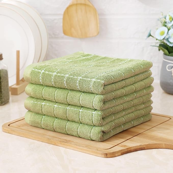 Homaxy 100% Cotton Terry Kitchen Towels, 8 Pack, Sage Green | Ultra Soft and Absorbent Dish Towels for Kitchen, Suitable for Drying and Washing Dishes