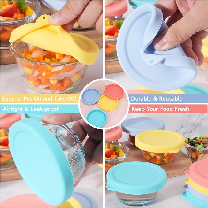 8 Packs Silicone Replacement Lids for Pyrex and Anchor Hocking Glass Custard Cups 6oz, Prepware Dessert Cup Cover, Silicone Lids for Food Storage, Dishwasher Safe (Lids Only)
