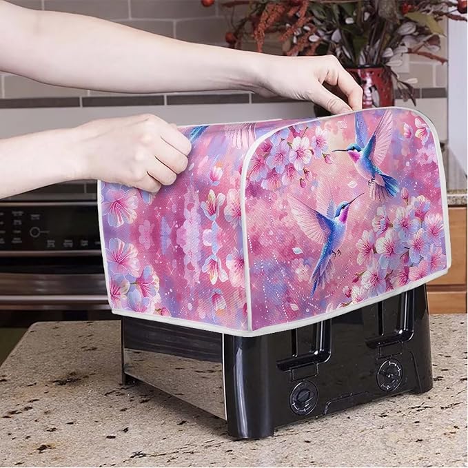 Hummingbird Flower 2 Slice Bread Toaster Cover, Bakeware Protector Kitchen Accessories Appliance Dust Cover Kitchen Decor Toaster Oven Covers for Home Decor