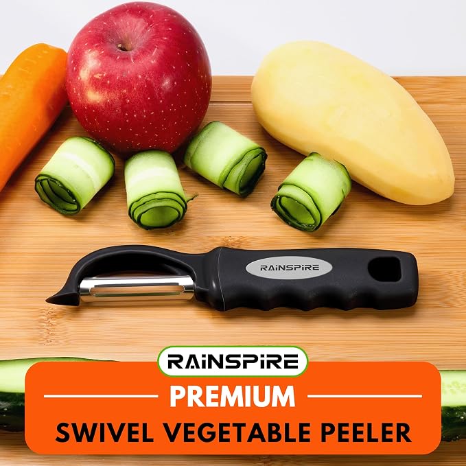 Rainspire Vegetable Peeler Potato Peelers for Kitchen, Sharp Stainless Steel Blades Veggie, Comfortable Handle Fruit Peeler, Carrot Peeler Apple Peeler Dishwasher Safe Black, 1-Pack