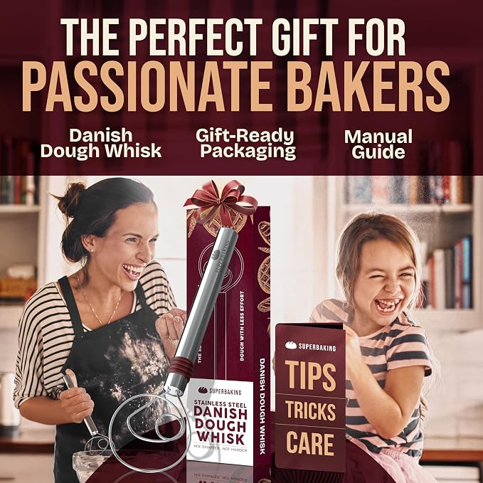 Superbaking Danish Dough Whisk 12" Bread Whisk | Single Eye Design, Sourdough Bread Baking, Ergonomic, Stainless Steel