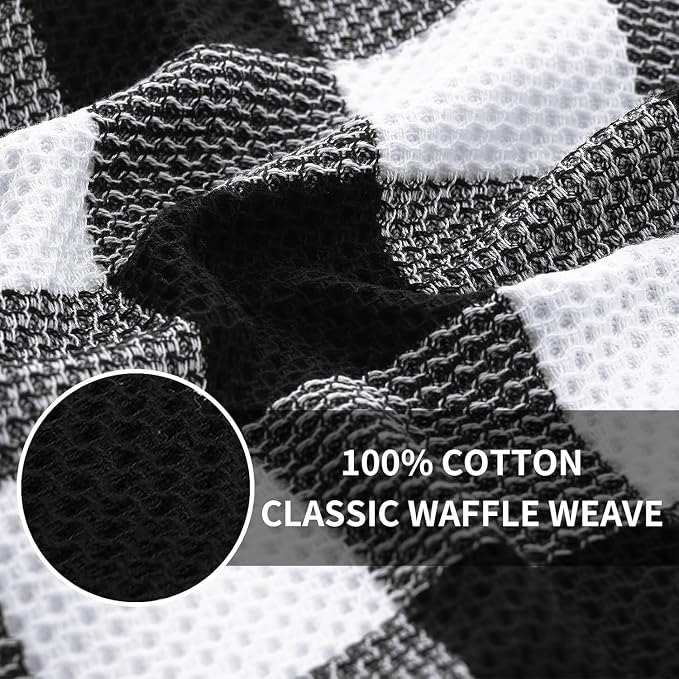 Homaxy Kitchen Towels and Dishcloths Set, Set of 12, White & Black | Bulk Cotton Waffle Weave Check Plaid Kitchen Towels, Super Soft and Absorbent Dish Cloths, 12 x 12 and 13 x 28 Inches