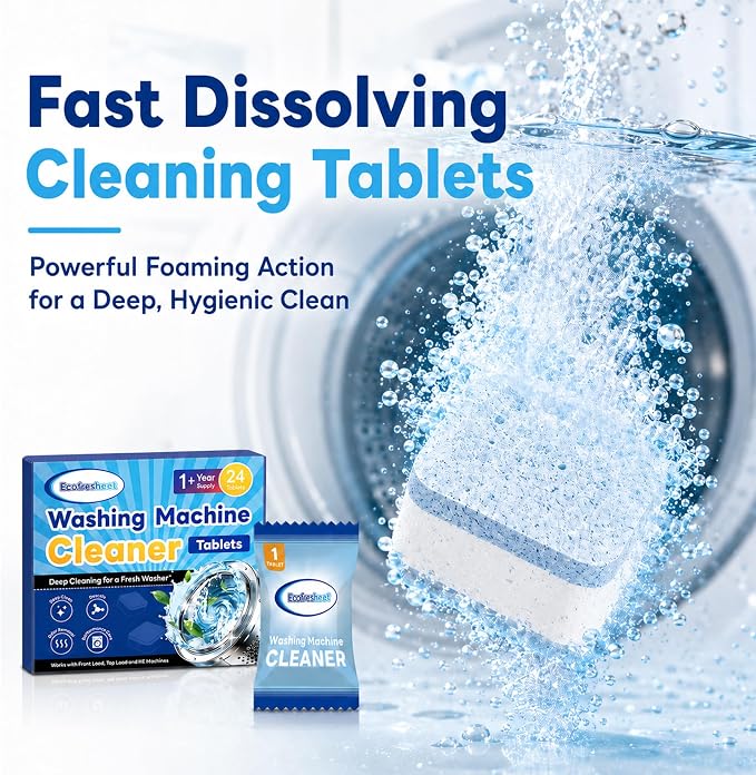 Washing Machine Cleaner Tablets 24 Count, Deep Cleaning Washer Cleaner for Front Load & Top Load Washers, HE Washer Cleaning Tablets, Helps Reduce Odors & Buildup