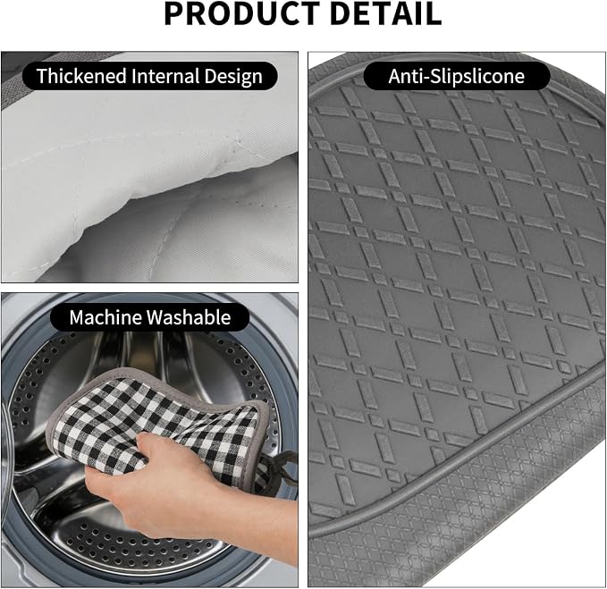 Tifanso 4PCS Heat Resistant Silicone Plaid Oven Mitts & Pot Holders, Grey | Non-Slip Grip Surface, Soft Cotton Lining, Ideal for Cooking Baking Grilling, Easy to Clean, Practical Kitchen Essential