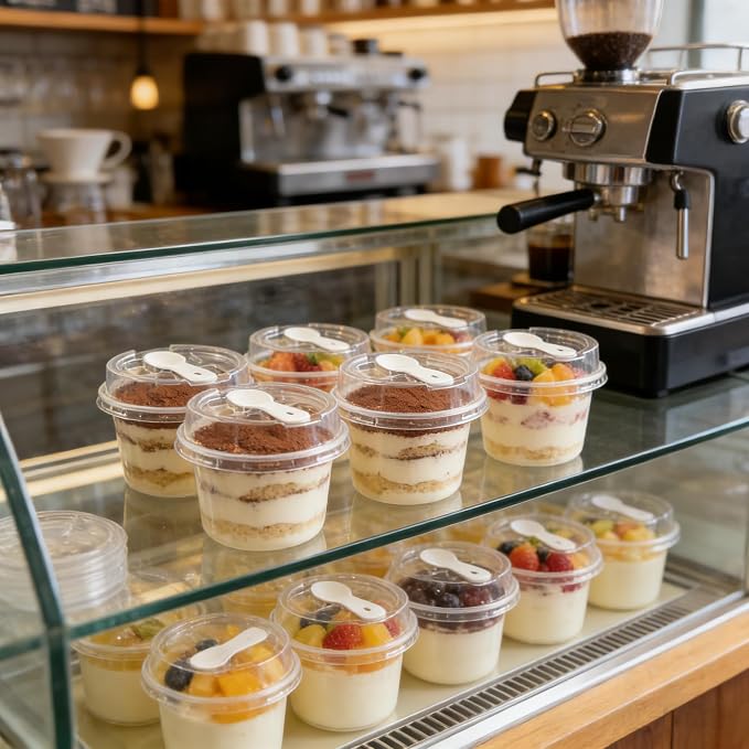 50 Pack 8 oz Plastic Dessert Cups with Lids and Spoons, | Banana Pudding Cups with Lids Mini Dessert Shooters for Party Individual Yogurt Parfait Jello Fruit Trifle