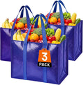 Reusable Grocery Bags, Waterproof & Foldable Shopping Bags Stand Upright | Heavy Duty Shopping Tote Bags, Waterproof & Foldable with Long Handles for Bulk Shopping, Versatile Storage 3 Pack-42L