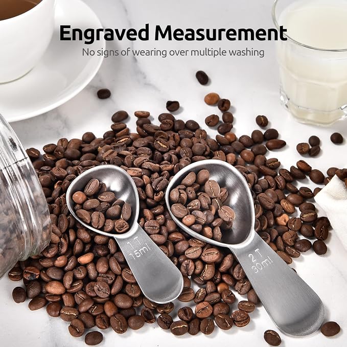 U-Taste 18/8 Stainless Steel Coffee Scoop: 1 & 2 Tbsp Scoop Measure Spoon | Stainless Steel Tablespoon Measuring Spoon, Tablespoon Coffee Spoons, Short Handle Tbsp Scooper for Ground Coffee Bean Powder