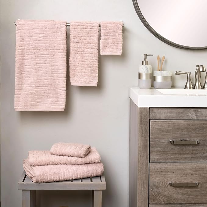 SKL Home CloudSoft Hand Towel Set, 2-Piece, 100% Cotton Luxury, Blush Pink | Premium spa-level quality. 600 GSM weight. Ultra plush & absorbent. For use in the bathroom, kitchen, bar or any sink space.