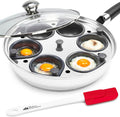 Modern Innovations Egg Poacher Pan - Nonstick Stainless Steel Maker With Handle, 6 Cups, and Silicone Spatula