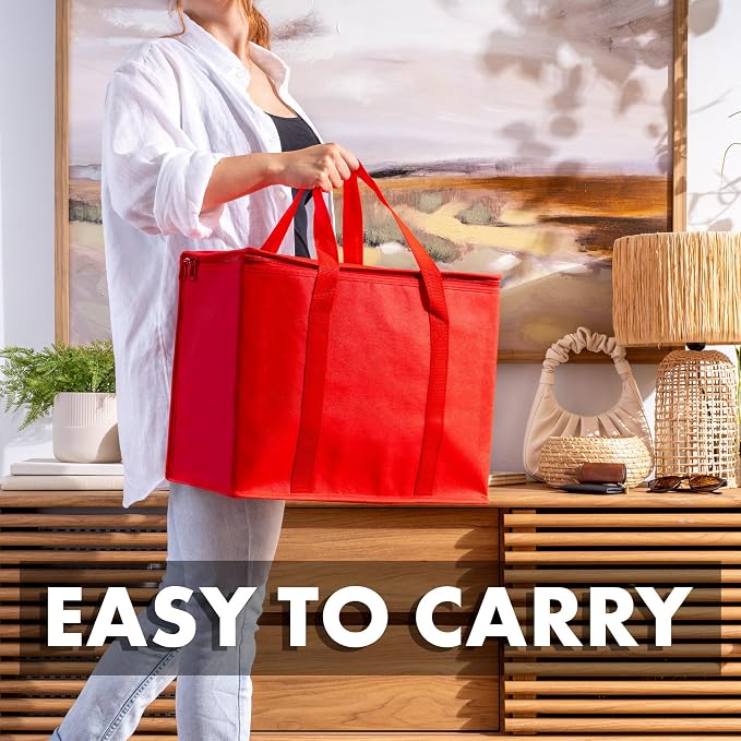 Carrywell (Not Made In China) Insulated Reusable Grocery Bags 2-Pack, Catering and Delivery Bag For Hot and Cold Food, Collapsible Thermal Tote For Doordash