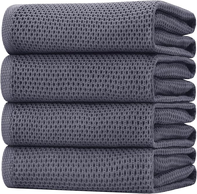 Homaxy 100% Cotton Oversized Waffle Weave Kitchen Towels 4-Pack, Dark Grey | 20 x 28 Inches, Ultra Soft Absorbent Dish Towels, Quick Drying Large Cleaning Towels