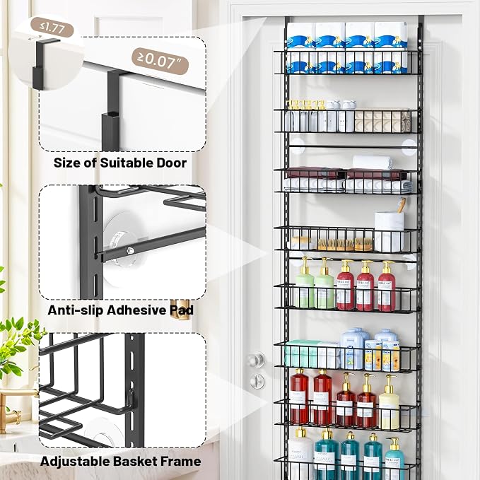 ElegantArray 9-Tier Pantry Door Organizer, Black | Over The Door Pantry Organizer Rack and Storage, Hanging Spice Rack Shelves Door, Home Office Laundry Room Bathroom & Kitchen