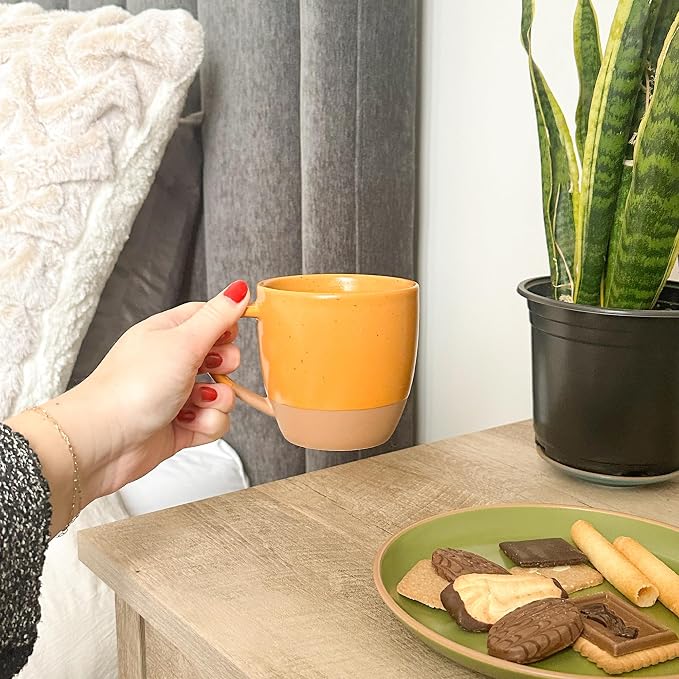 Mora Ceramic Artisan Matte Large Latte Mug Set of 4, 16oz - Microwavable, Porcelain Coffee Cups With Big Handle - Modern, Boho, Unique Style For Any Kitchen. Microwave Safe Stoneware - Safari Colors