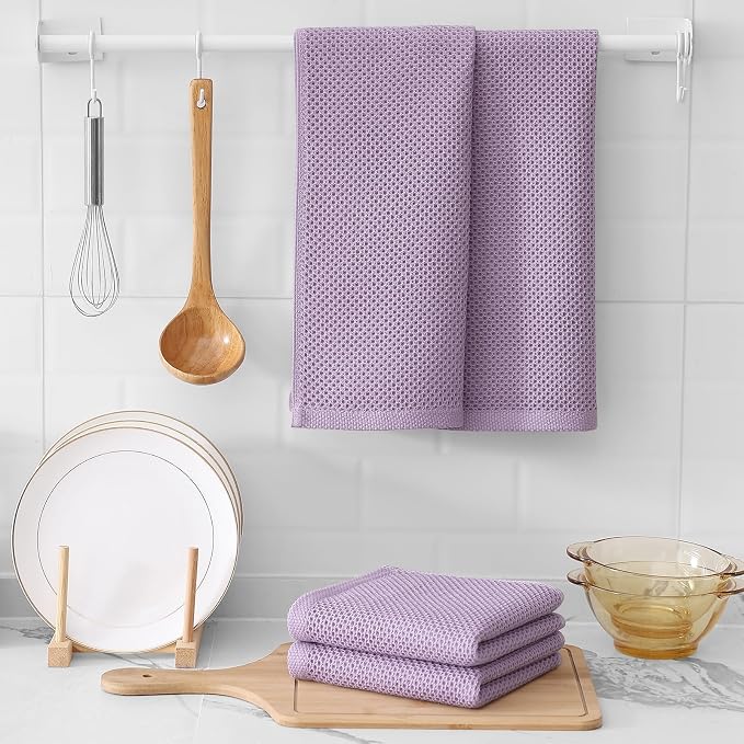 Kitinjoy 100% Cotton Waffle 4-Pack Kitchen Towels, 13" x 28", Lavender | Super Soft, Ultra-Absorbent, Fast Drying, lightweight, Quick Drying Kitchen Hand Towels