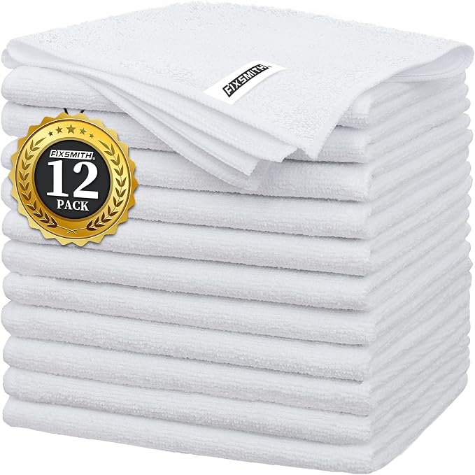 White Microfiber Cleaning Cloth -Pack of 12, Highly Absorbent Cleaning Rags, 16"X12" All Purpose Cleaning Towels for Housekeeping, Kitchen, Car, Lint Free and Reusable Microfiber Towels