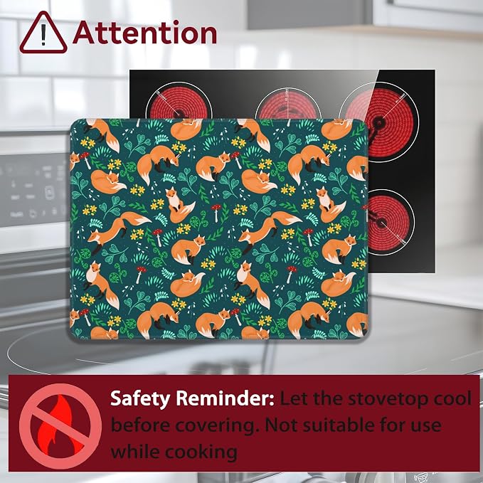 Cute Foxes Stove Top Cover Glass Cooktop Heat Resistant Cover,Mushrooms Ceramic Stove Top Covers Mat Prevents Scratching Stoves/Counter/Washer Protector, 28x20 in