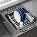 JASIWAY White Dish Drying Rack in Sink with Utensil Holder, RV, Apartment | Over Sink Expandable Stainless Steel Dish Drainers for Compact Kitchen, Space Saving, Fast Drain, Rustproof, For 1-2 people
