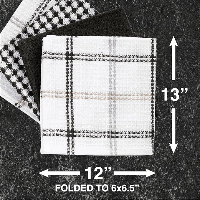 T-Fal Premium Waffle Dish Cloths: Highly Absorbent, Super Soft Long Lasting - 100% Cotton, 12"x13" Towel for Cleaning & Drying, (4-Pack), Neutral